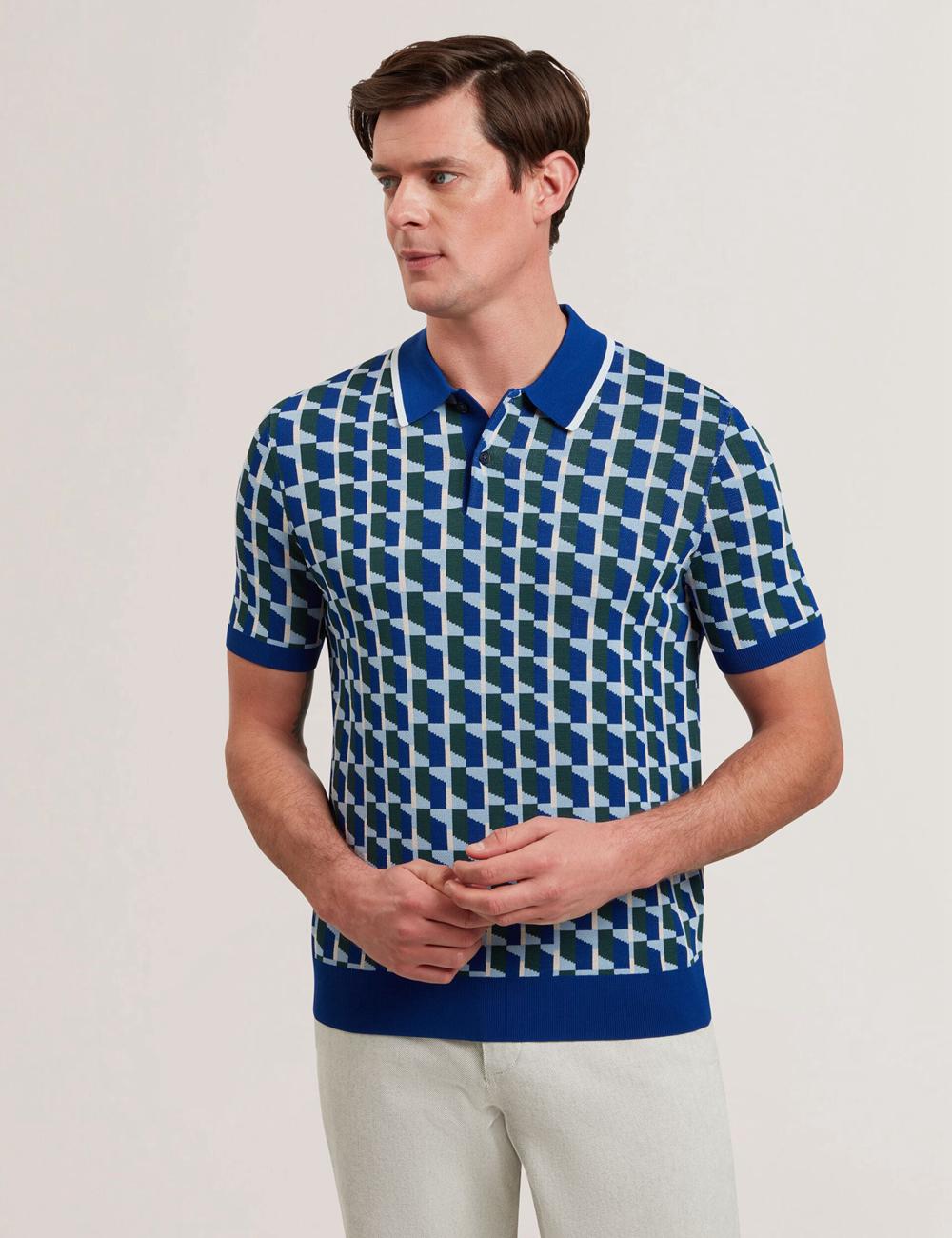 Ted Baker ROSSIO - Geometric Knitted Short Sleeve ポロシャツ メンズ ネイビー | Japan  STYF-17543
