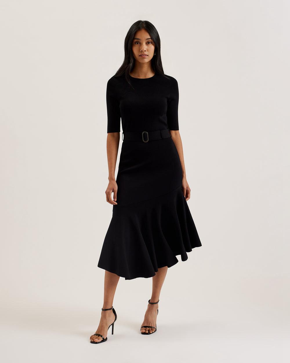 Ted Baker SAMALEE - Flippy Hem Knitted ミディドレス レディース 黒 | Japan  FMDP-39864