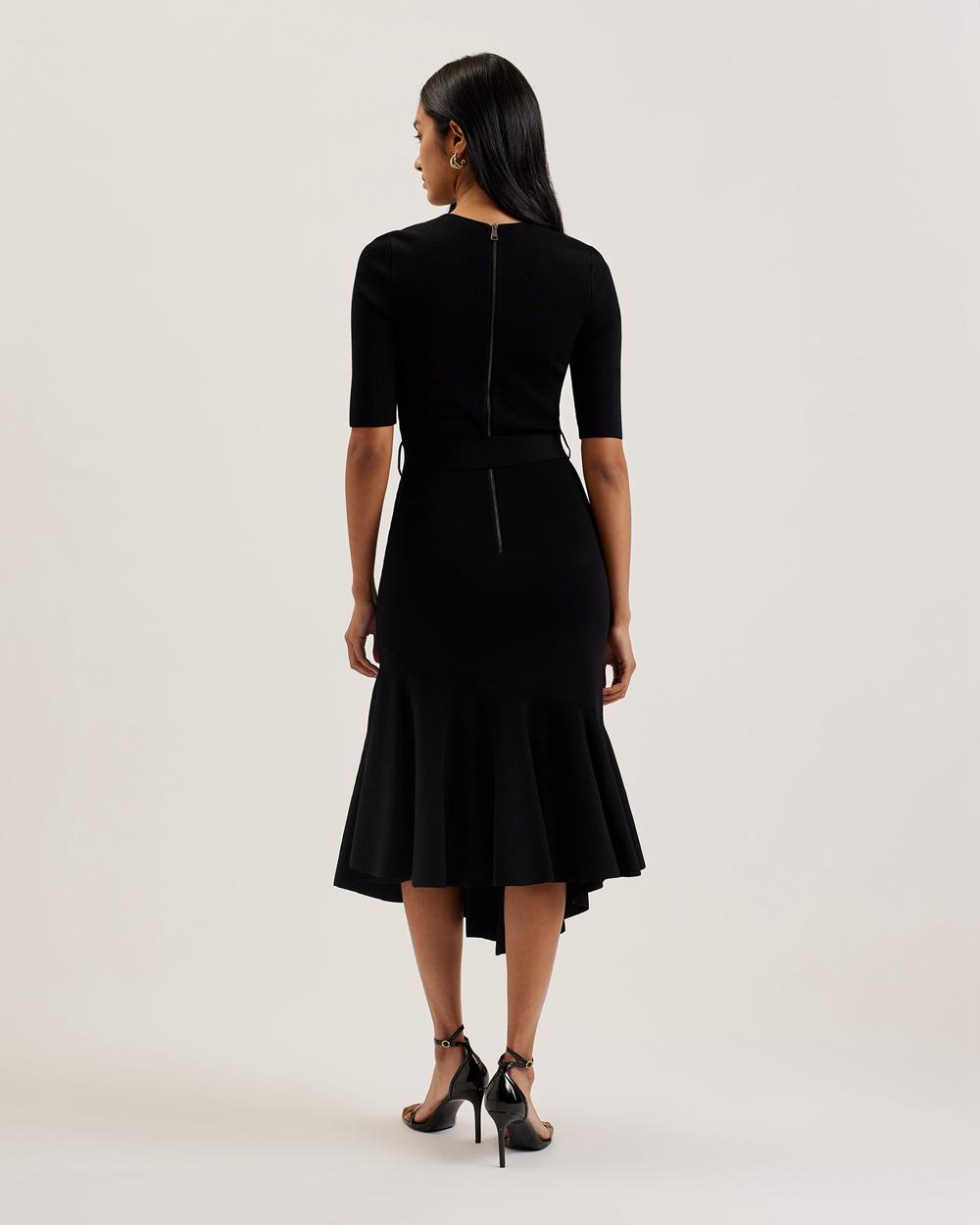 Ted Baker SAMALEE - Flippy Hem Knitted ミディドレス レディース 黒 | Japan  FMDP-39864