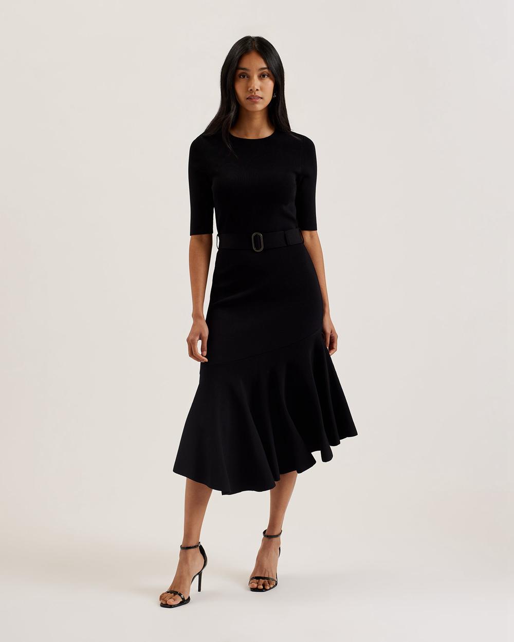 Ted Baker SAMALEE - Flippy Hem Knitted ミディドレス レディース 黒 | Japan  FMDP-39864