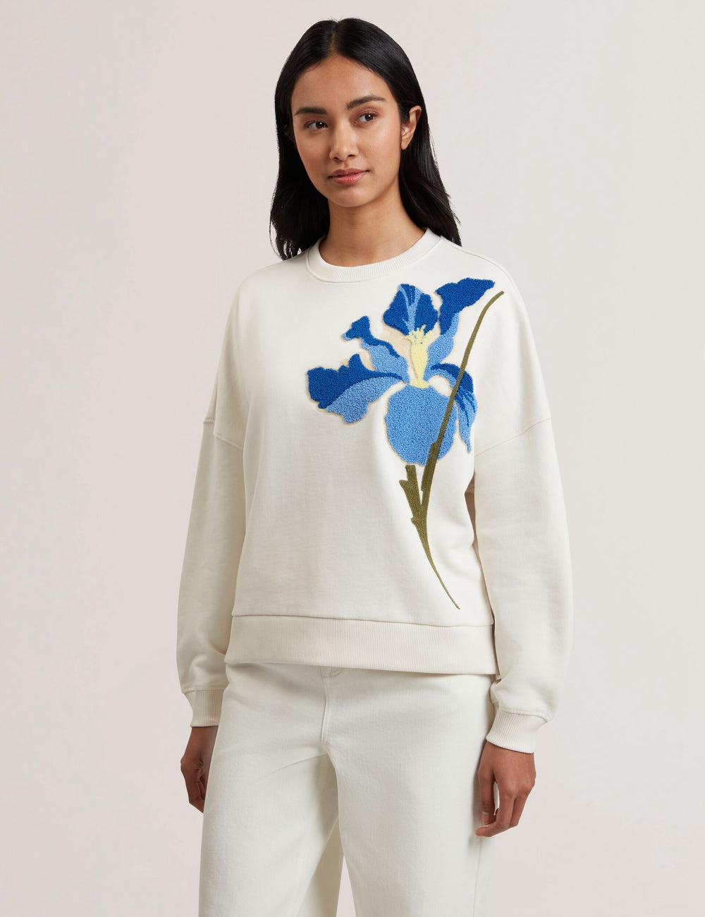Ted Baker SANDERR - Tufted Floral Graphic Cotton スウェットシャツ レディース 白 | Japan  UGNR-60139