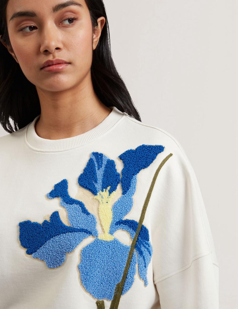 Ted Baker SANDERR - Tufted Floral Graphic Cotton スウェットシャツ レディース 白 | Japan  UGNR-60139