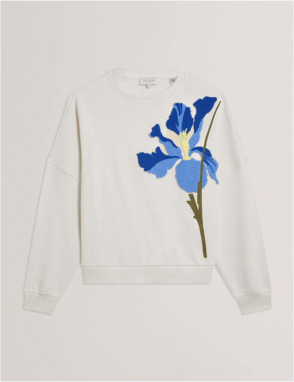 Ted Baker SANDERR - Tufted Floral Graphic Cotton スウェットシャツ レディース 白 | Japan  UGNR-60139