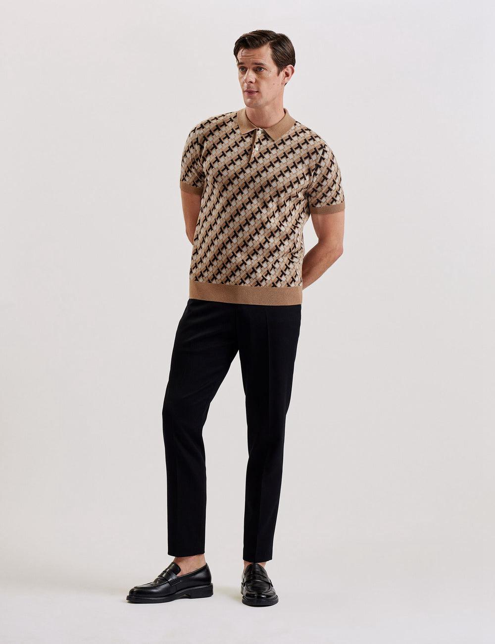 Ted Baker SEFERRY - Interlocking T Jacquard Knitted ポロシャツ メンズ ブラウン | Japan  FULM-94817