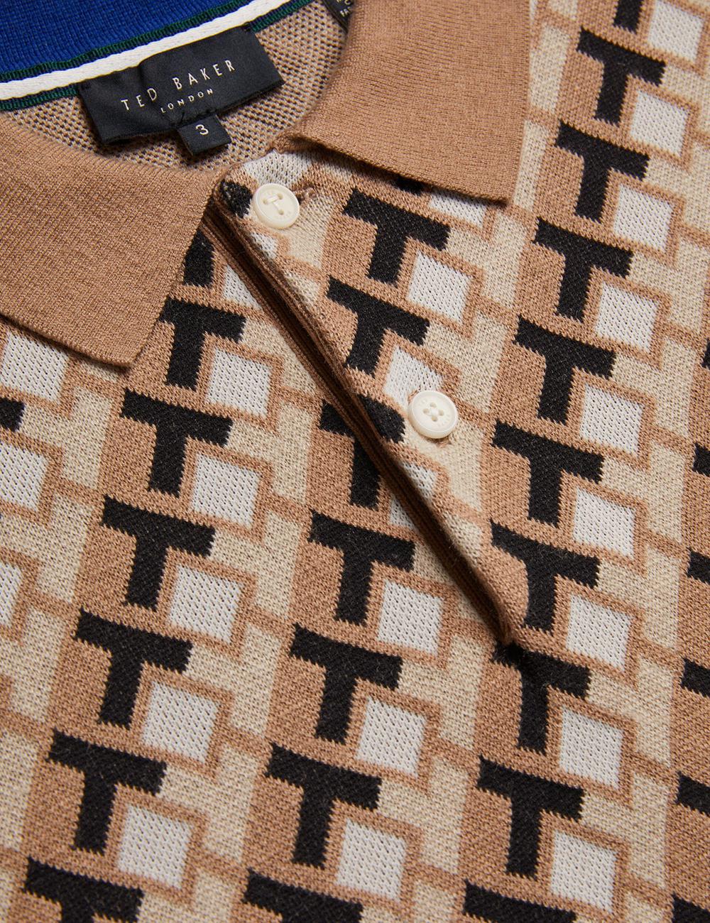 Ted Baker SEFERRY - Interlocking T Jacquard Knitted ポロシャツ メンズ ブラウン | Japan  FULM-94817