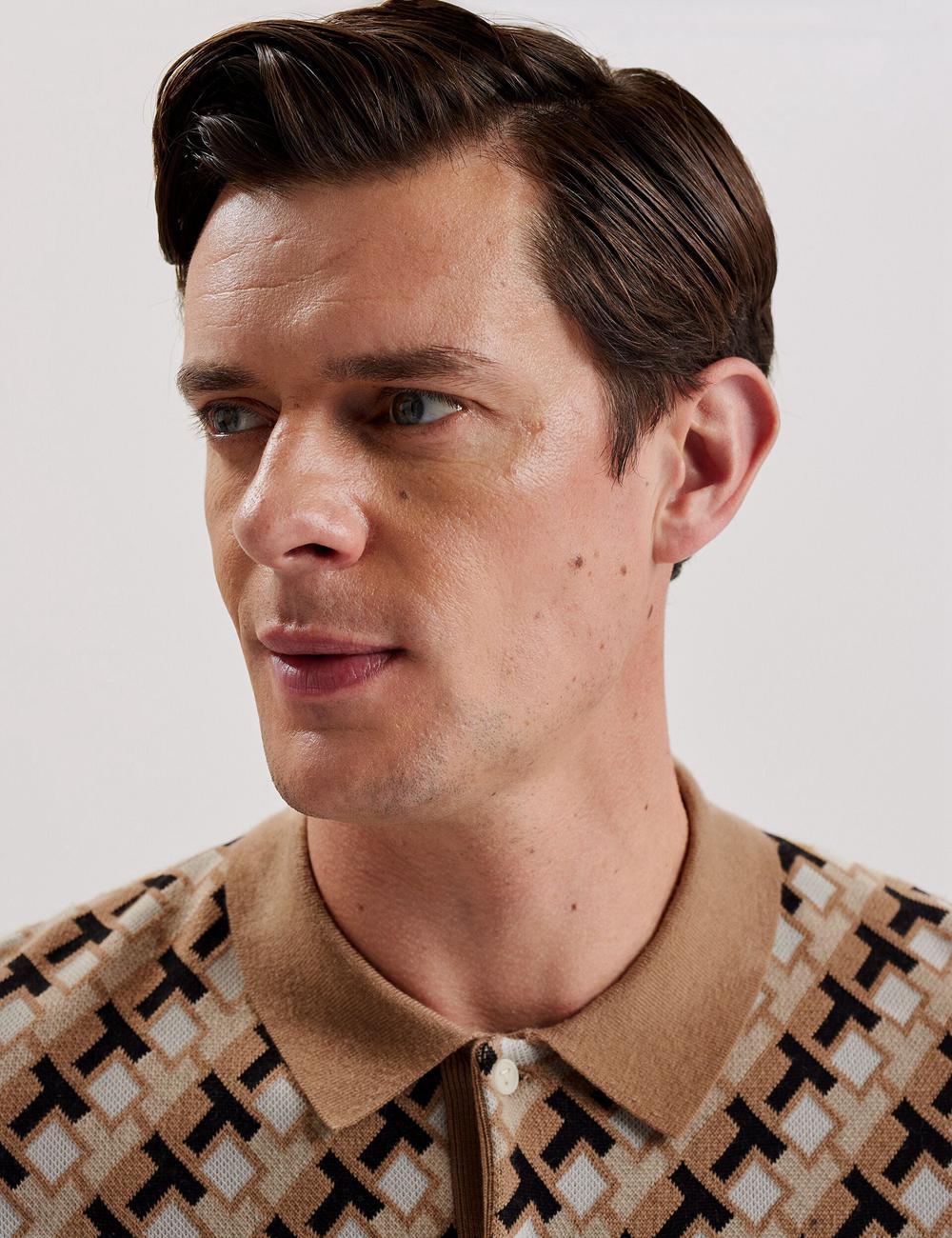 Ted Baker SEFERRY - Interlocking T Jacquard Knitted ポロシャツ メンズ ブラウン | Japan  FULM-94817