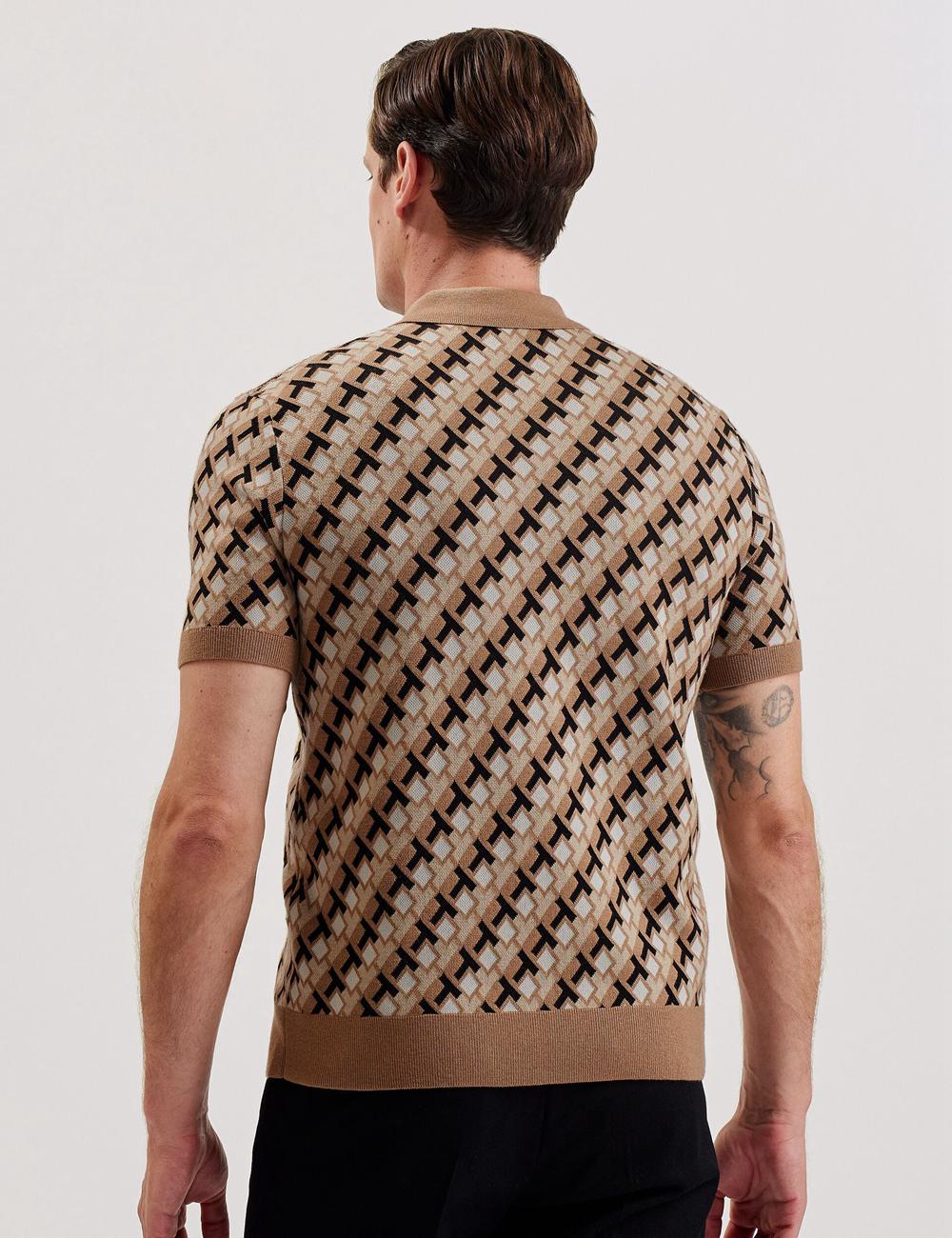 Ted Baker SEFERRY - Interlocking T Jacquard Knitted ポロシャツ メンズ ブラウン | Japan  FULM-94817