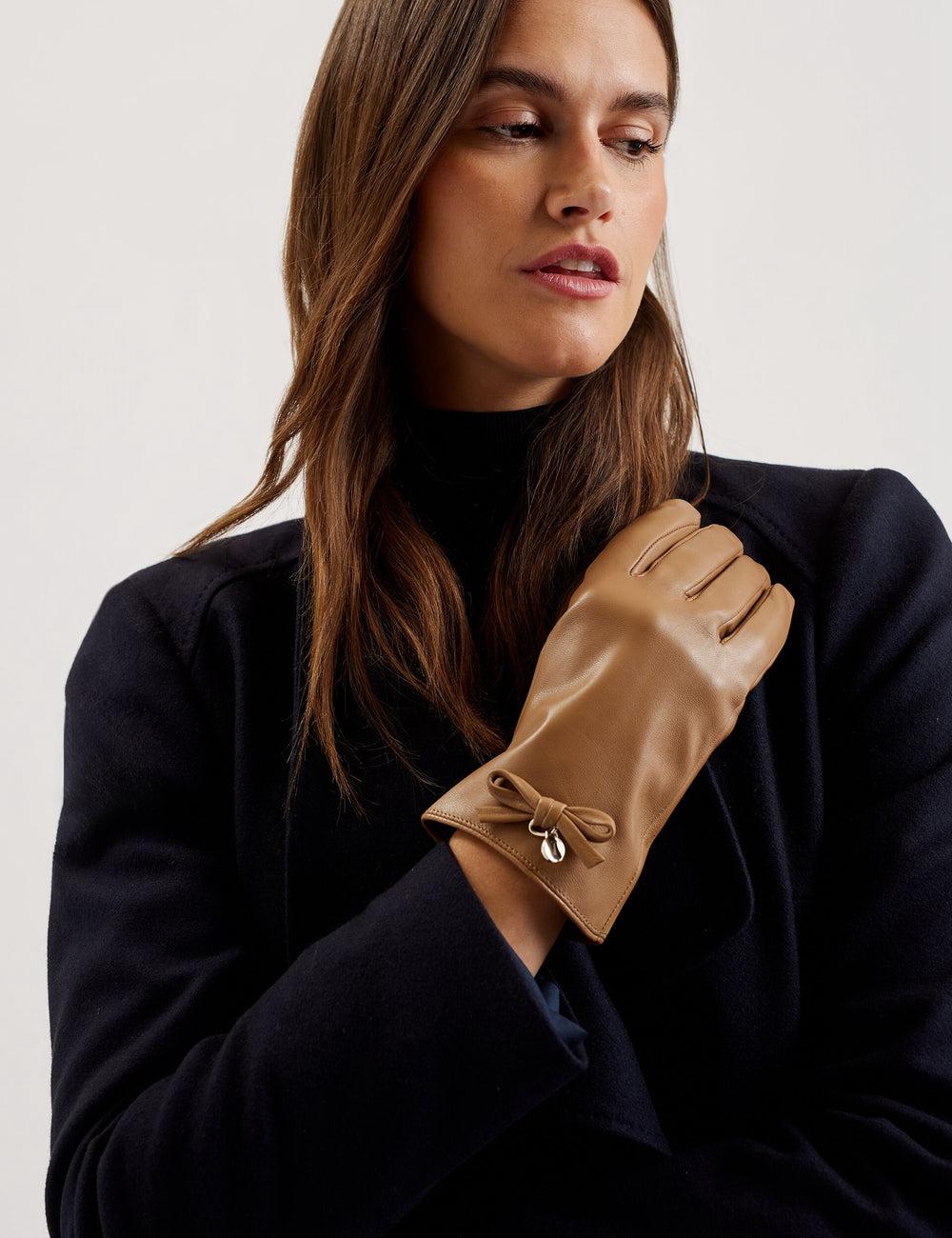 Ted Baker SHERYYS - Bow Detail Soft Leather グローブ レディース Camel | Japan  QZTO-42830