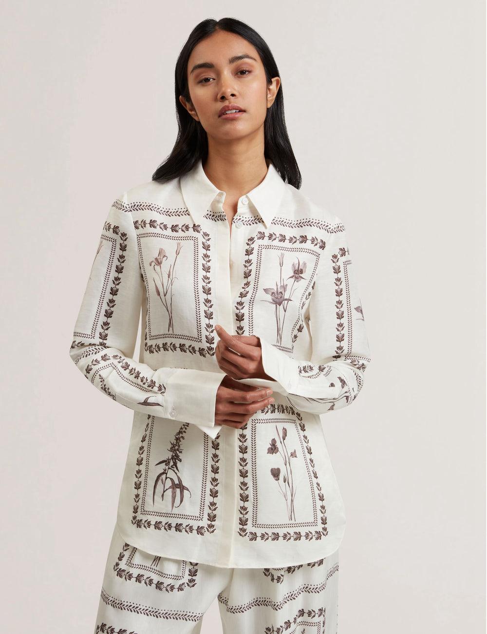 Ted Baker SIMCOA - Panel Print Silk Linen Longline シャツ レディース Ivory | Japan  YFEI-16892