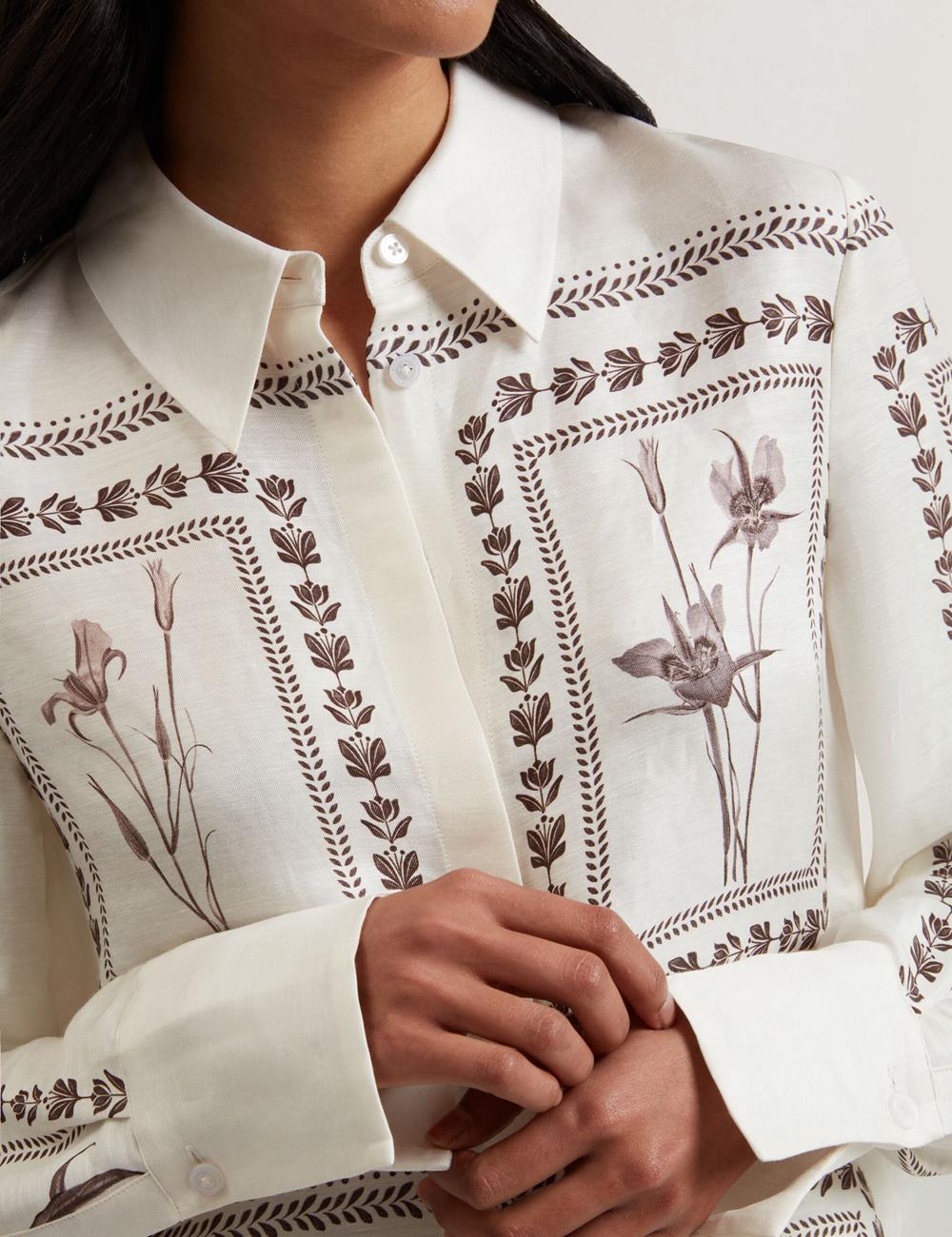 Ted Baker SIMCOA - Panel Print Silk Linen Longline シャツ レディース Ivory | Japan  YFEI-16892
