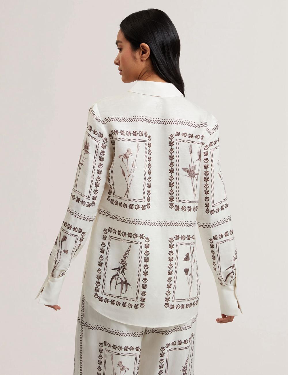 Ted Baker SIMCOA - Panel Print Silk Linen Longline シャツ レディース Ivory | Japan  YFEI-16892
