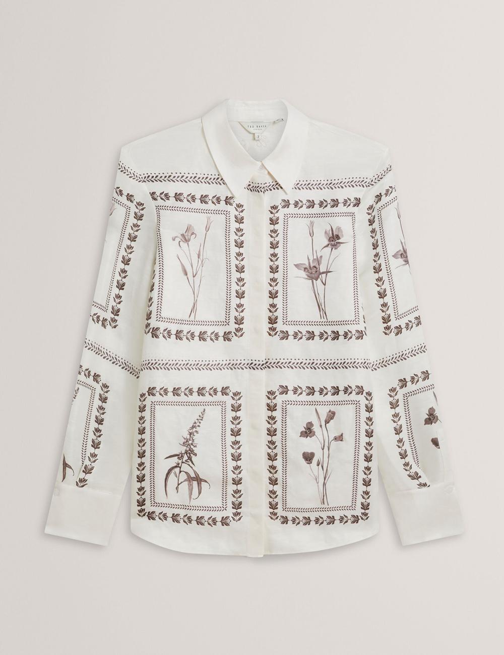 Ted Baker SIMCOA - Panel Print Silk Linen Longline シャツ レディース Ivory | Japan  YFEI-16892