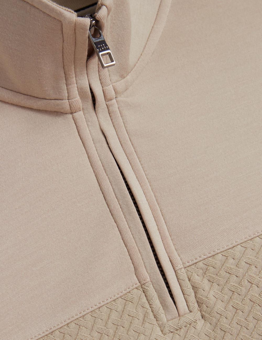 Ted Baker SIMONEA - Textured Panel Half-Zip Modal スウェットシャツ メンズ Taupe | Japan  XCWR-89463