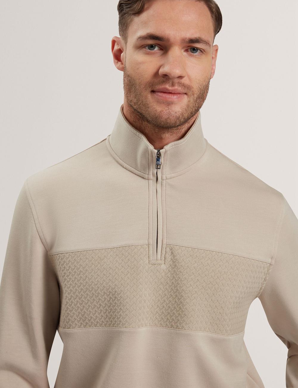Ted Baker SIMONEA - Textured Panel Half-Zip Modal スウェットシャツ メンズ Taupe | Japan  XCWR-89463