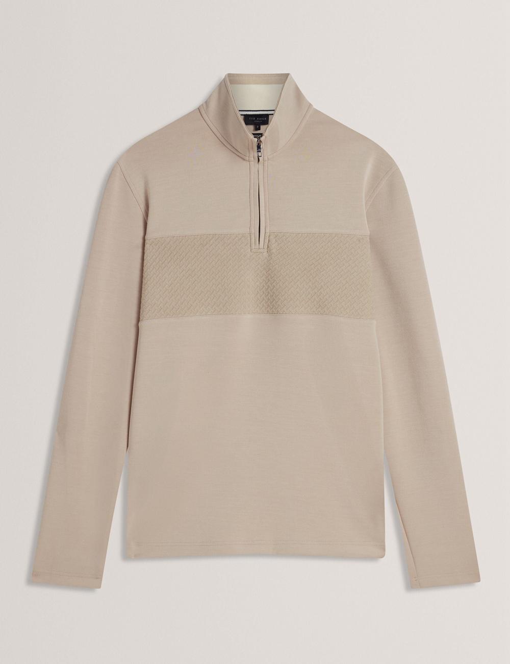 Ted Baker SIMONEA - Textured Panel Half-Zip Modal スウェットシャツ メンズ Taupe | Japan  XCWR-89463