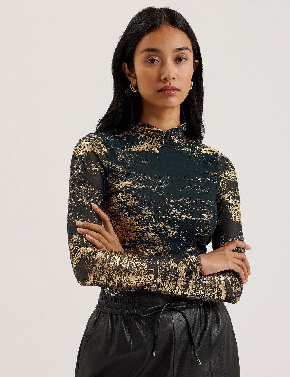 Ted Baker SOFIY - Foil Print High Neck Mesh Top ジャンパー レディース 緑 | Japan  UCYQ-63410