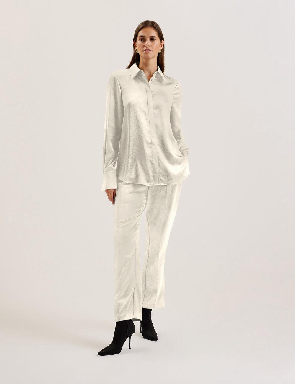 Ted Baker SONORA - Satin Longline Covered Placket シャツ レディース Ivory | Japan  GHRE-54612