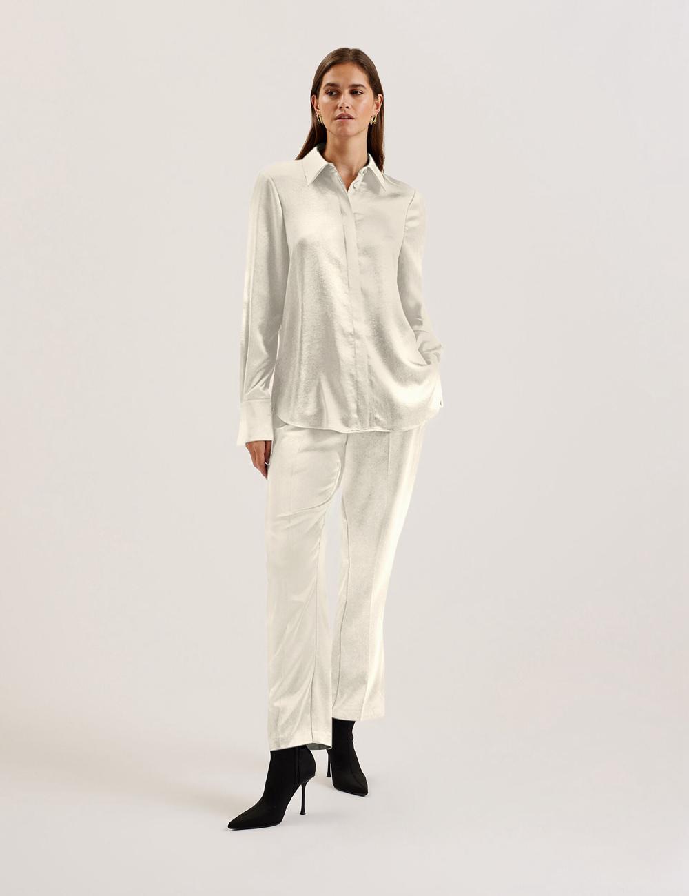 Ted Baker SONORA - Satin Longline Covered Placket シャツ レディース Ivory | Japan  GHRE-54612