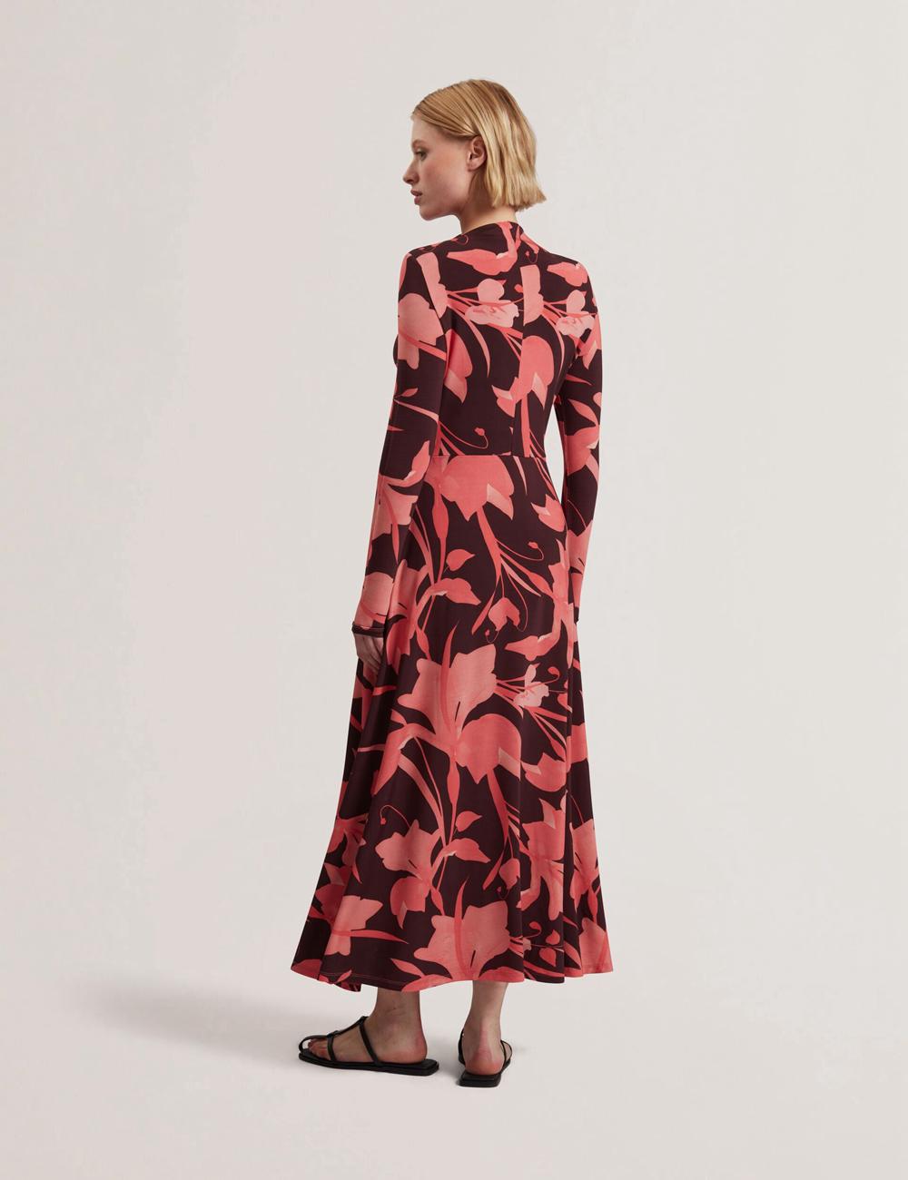 Ted Baker STARLAH - Slinky Printed Jersey Long Sleeve ミディドレス レディース ブラウン | Japan  TZUL-21904