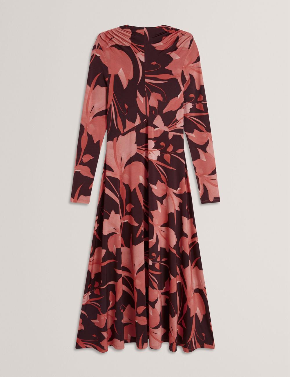 Ted Baker STARLAH - Slinky Printed Jersey Long Sleeve ミディドレス レディース ブラウン | Japan  TZUL-21904