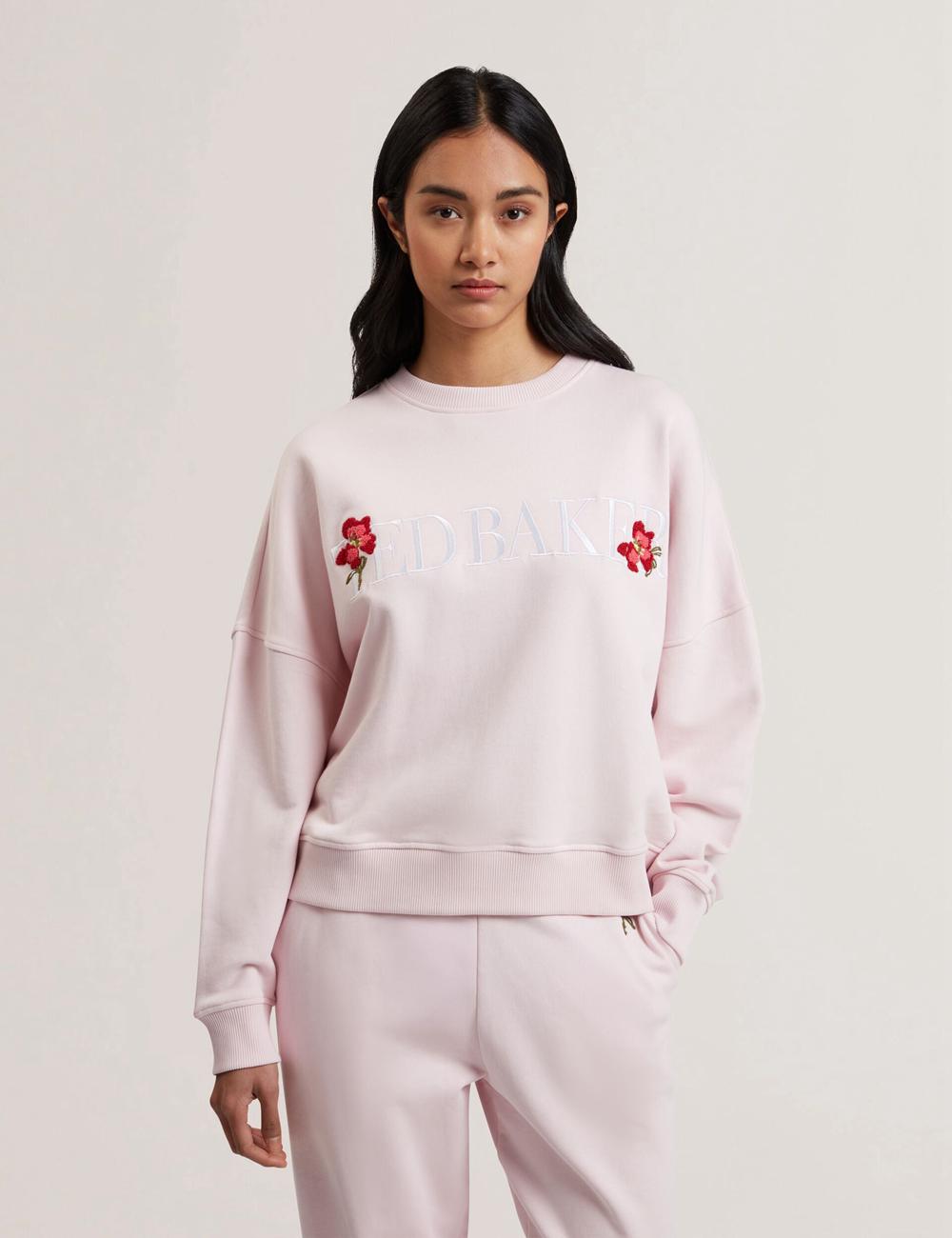 Ted Baker STIILA - Embroidered Logo Pure Cotton スウェットシャツ レディース ピンク | Japan  QZGU-91256