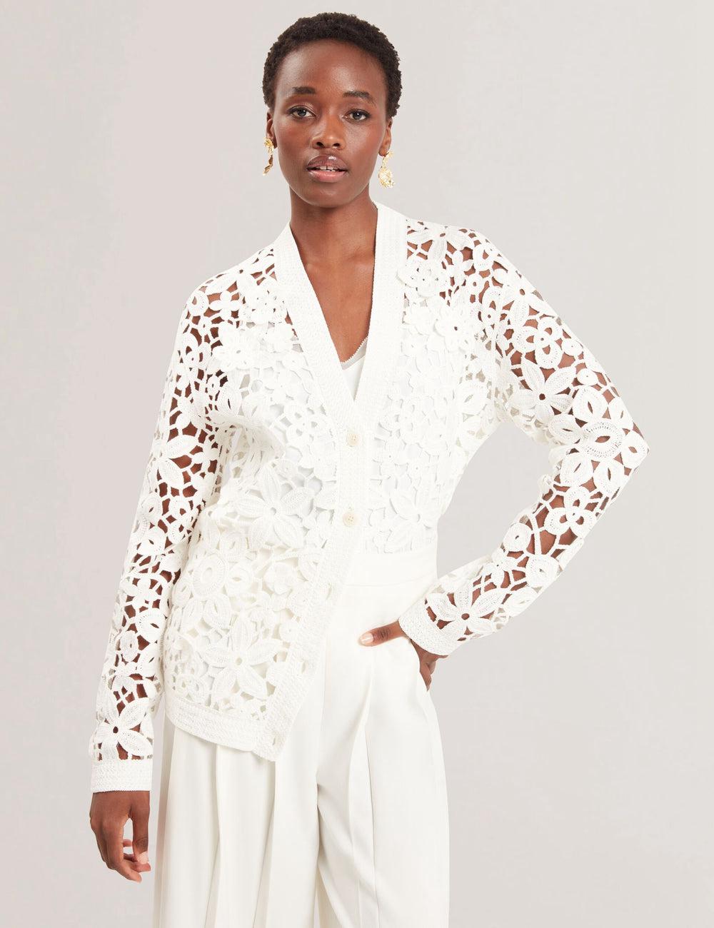 Ted Baker TARLI - Crochet Open Knit Longline カーディガン レディース 白 | Japan  RYJB-96347