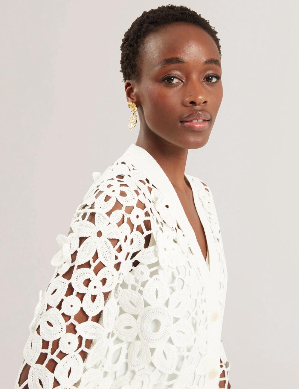 Ted Baker TARLI - Crochet Open Knit Longline カーディガン レディース 白 | Japan  RYJB-96347