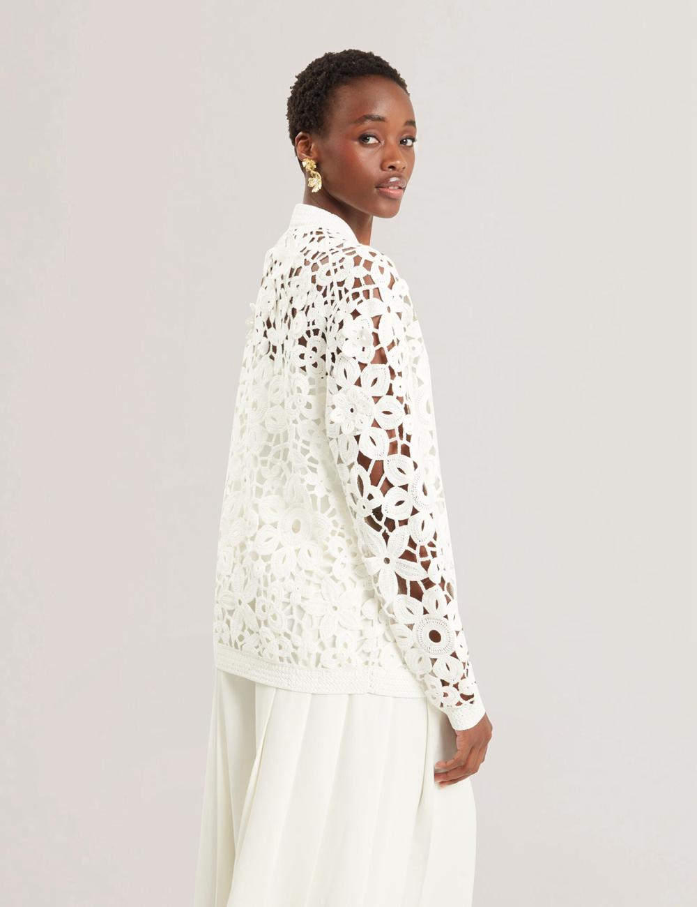 Ted Baker TARLI - Crochet Open Knit Longline カーディガン レディース 白 | Japan  RYJB-96347