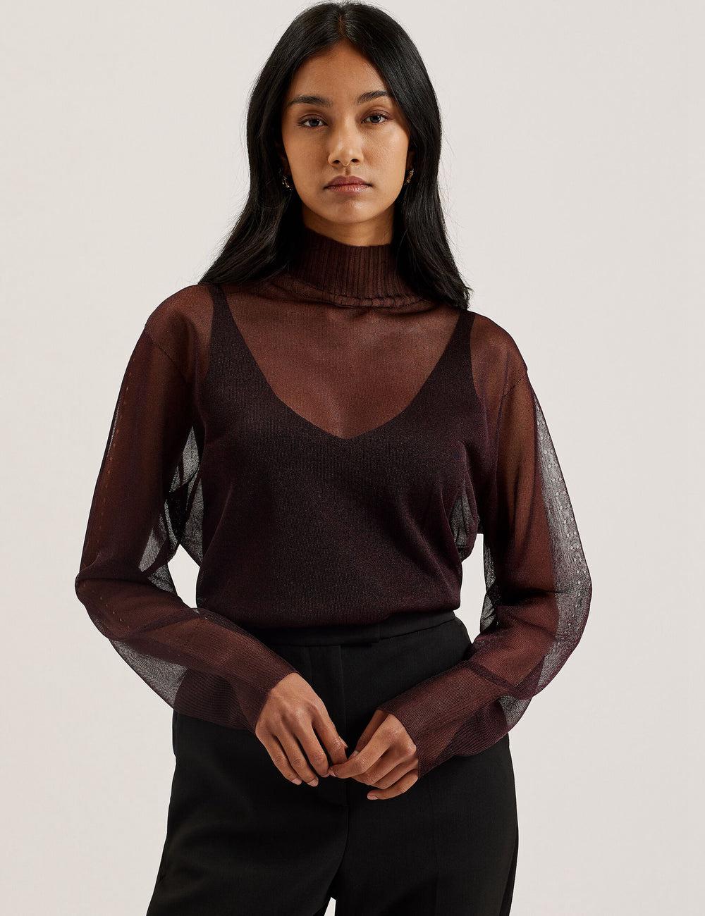 Ted Baker TAYLAW - Shimmer Sheer Knit Funnel Neck Top ジャンパー レディース 赤 | Japan  WGJA-65809