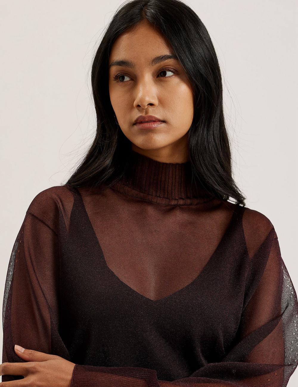 Ted Baker TAYLAW - Shimmer Sheer Knit Funnel Neck Top ジャンパー レディース 赤 | Japan  WGJA-65809