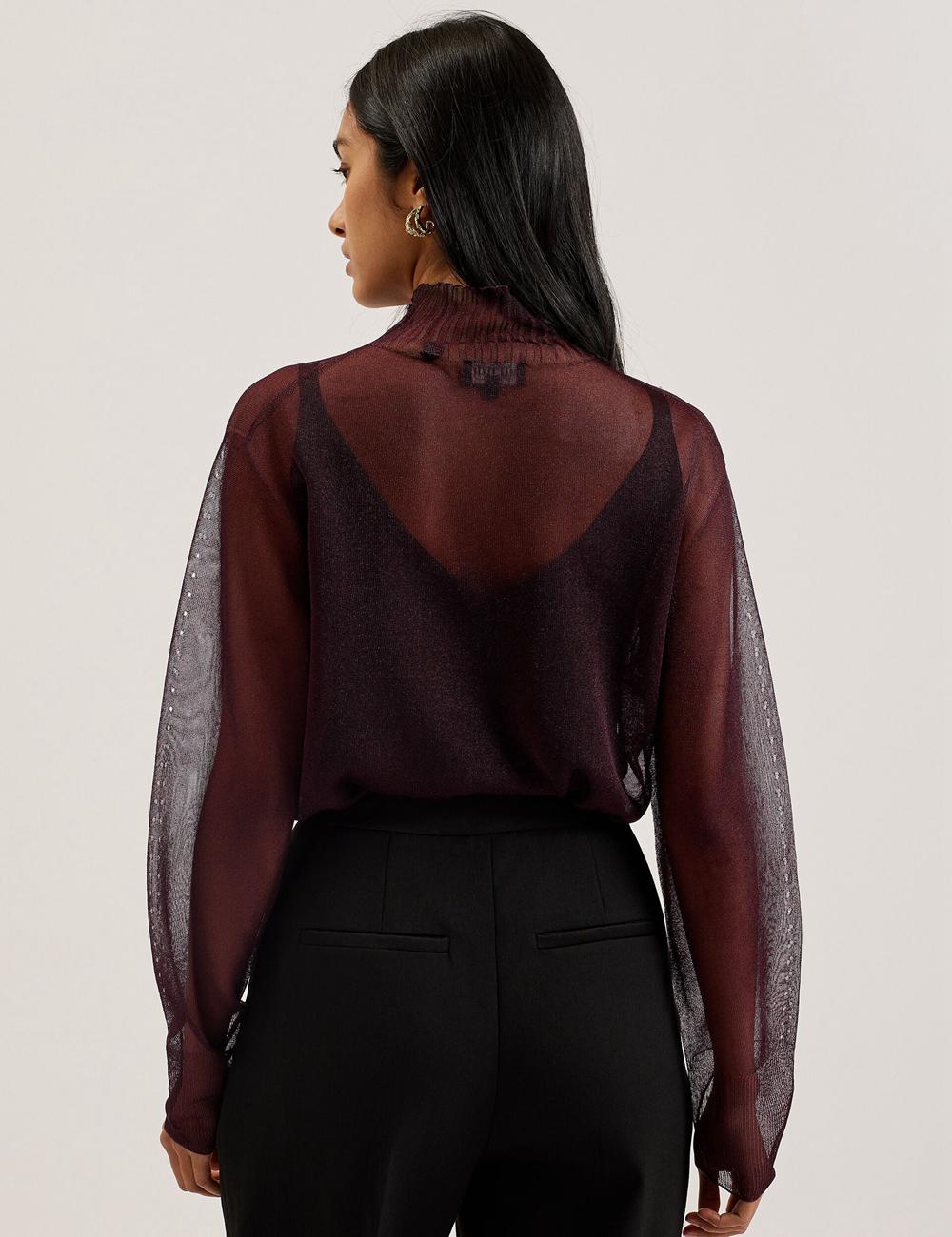 Ted Baker TAYLAW - Shimmer Sheer Knit Funnel Neck Top ジャンパー レディース 赤 | Japan  WGJA-65809