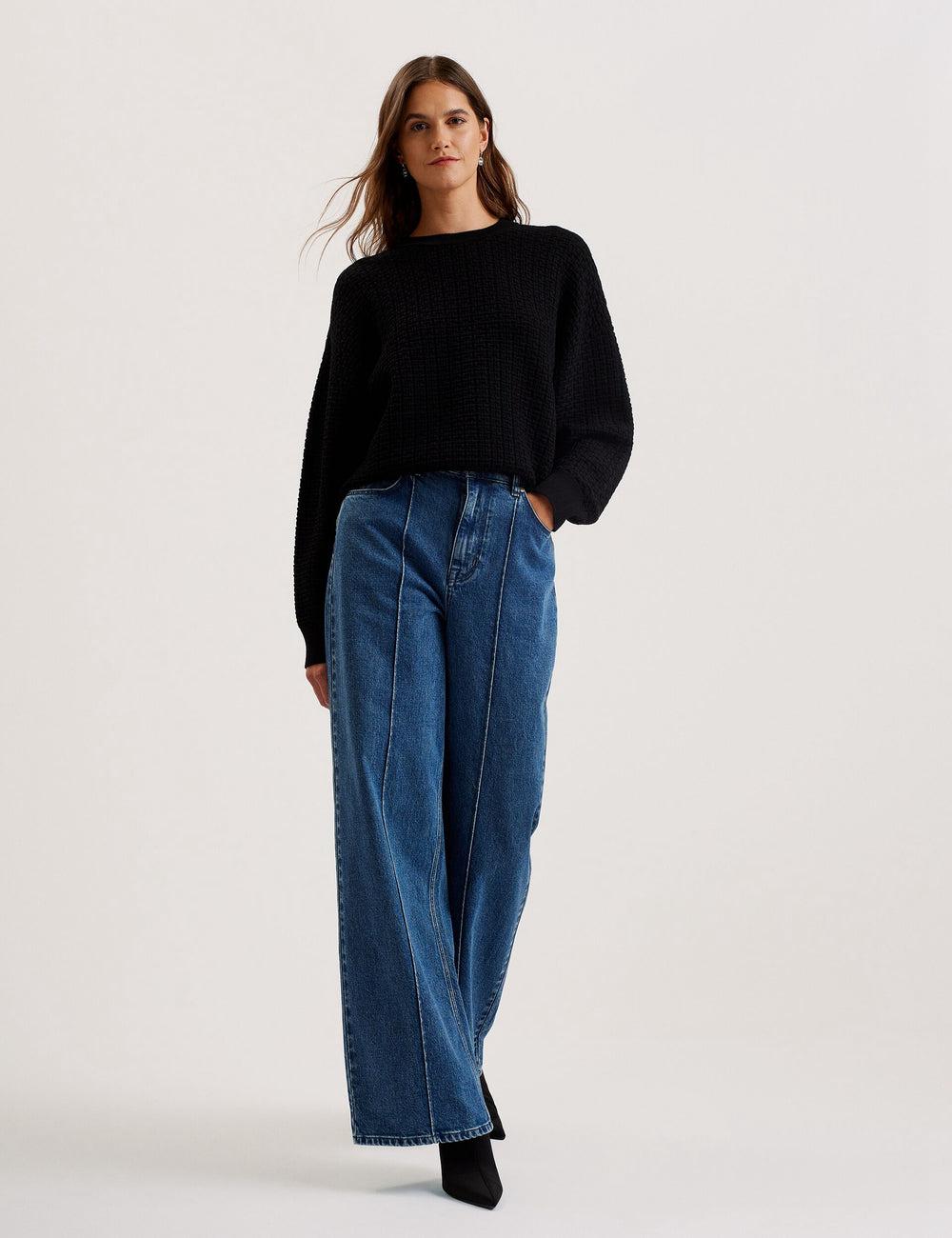 Ted Baker TEDTYY - Textured T Jacquard Knitted ジャンパー レディース 黒 | Japan  HPLQ-75913