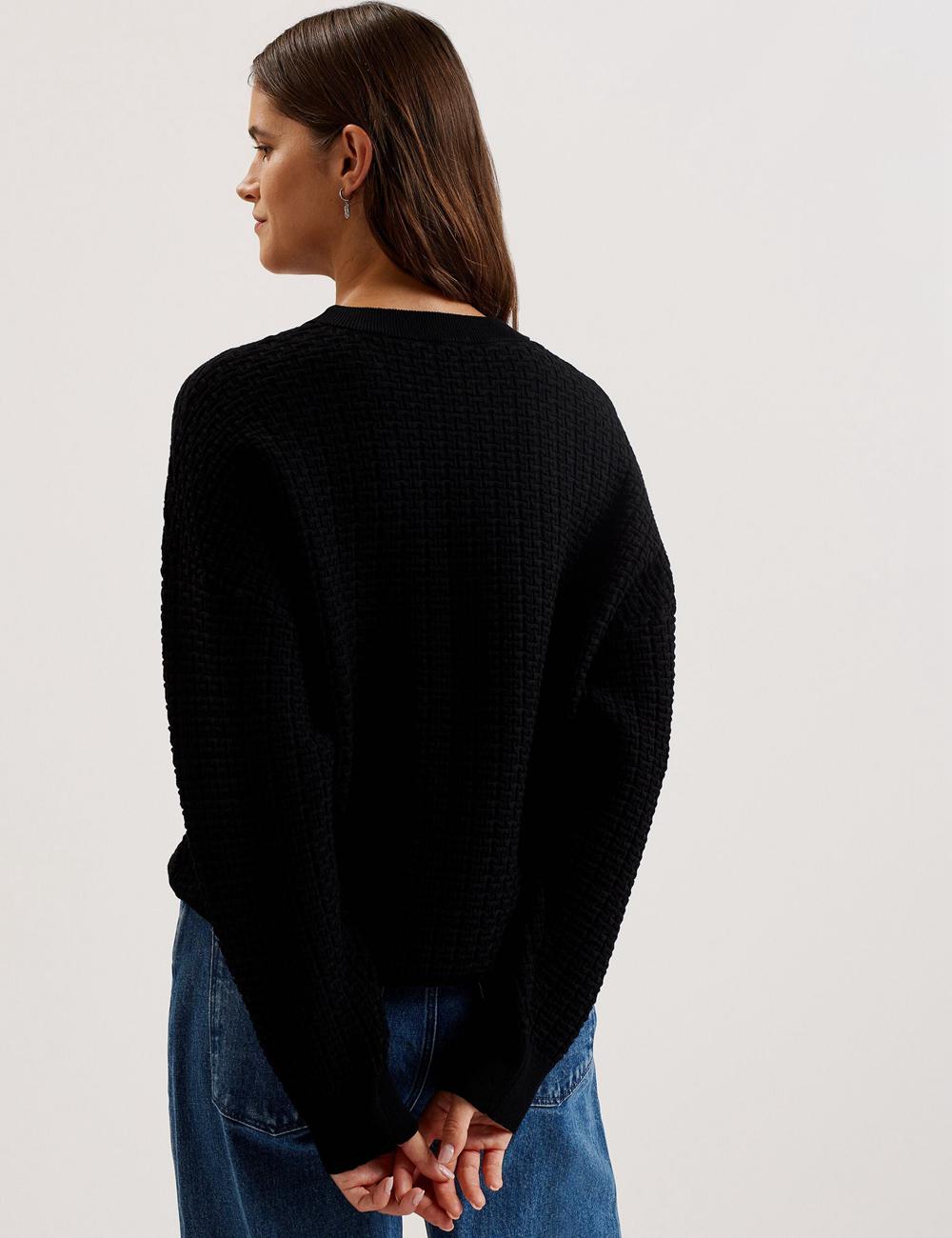 Ted Baker TEDTYY - Textured T Jacquard Knitted ジャンパー レディース 黒 | Japan  HPLQ-75913
