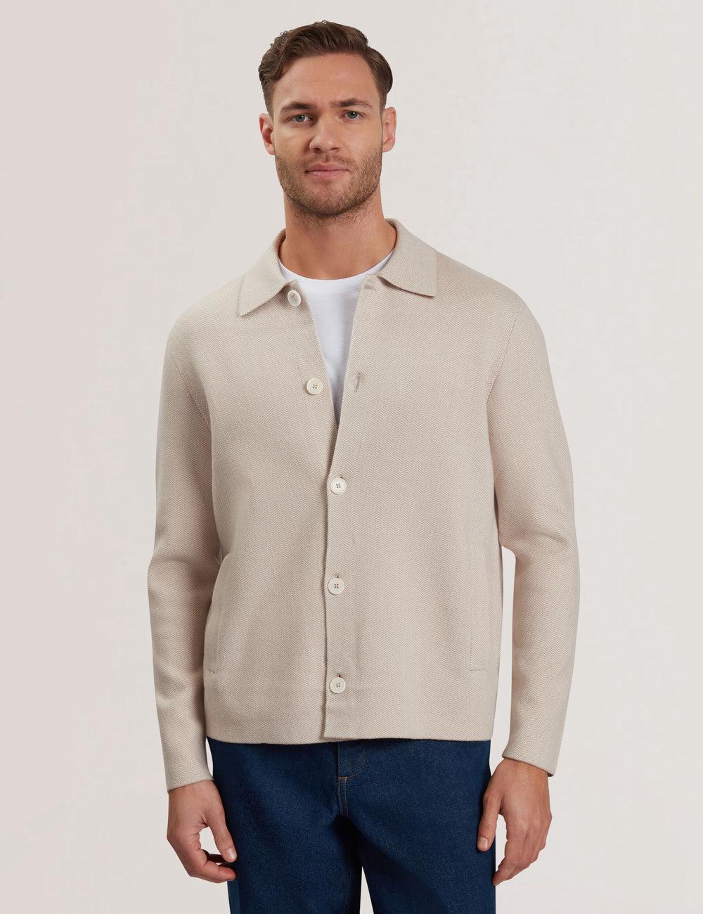 Ted Baker THIMON - Herringbone Knit Button-Up ジャケット メンズ Taupe | Japan  LFPC-28657