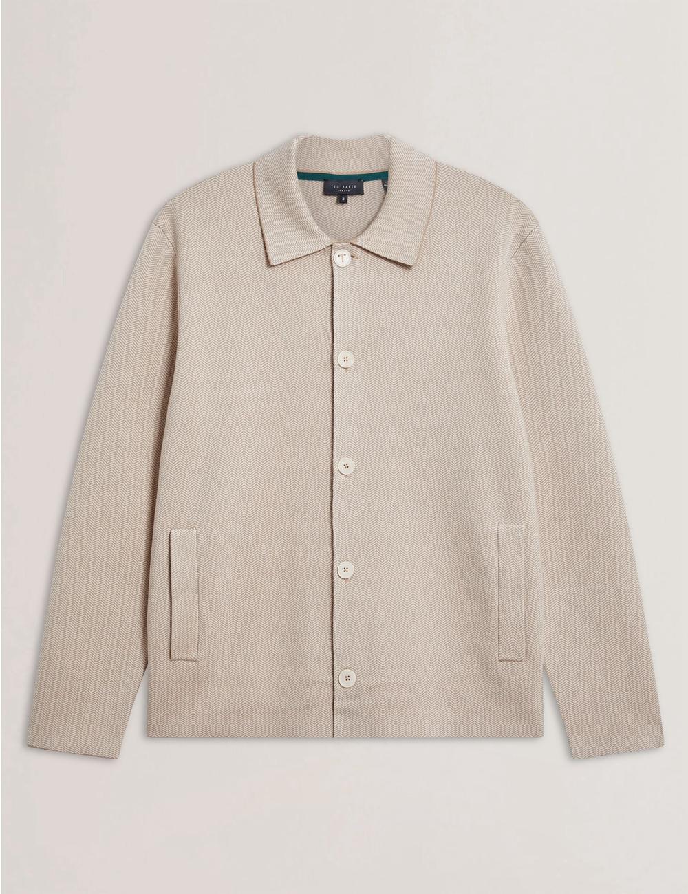 Ted Baker THIMON - Herringbone Knit Button-Up ジャケット メンズ Taupe | Japan  LFPC-28657
