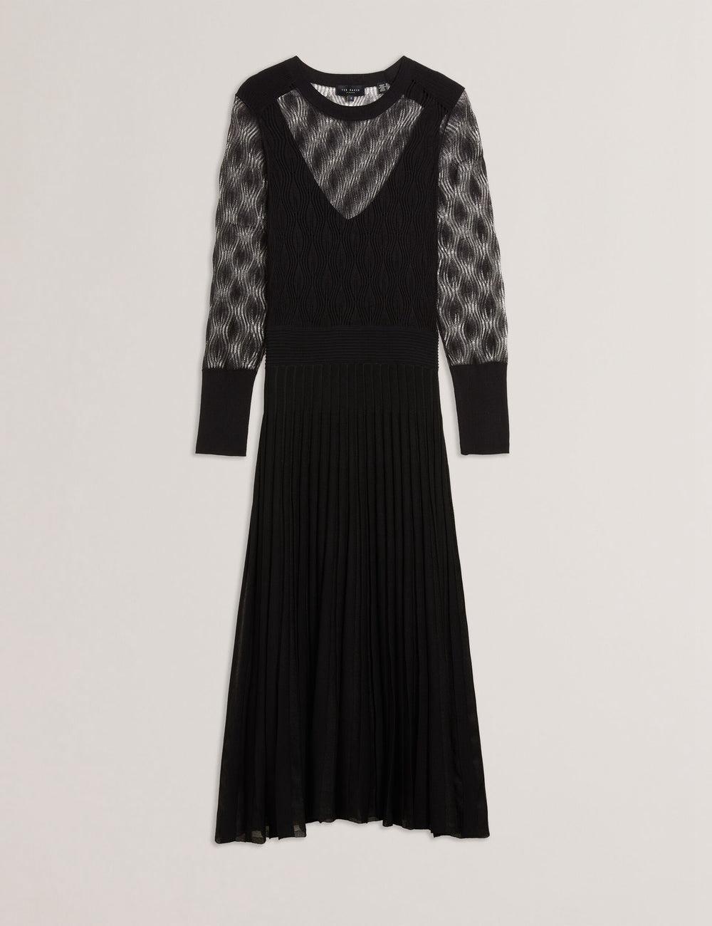 Ted Baker TIIMARA - Pointelle Knit Asymmetric ミディドレス レディース 黒 | Japan  DKYH-17826