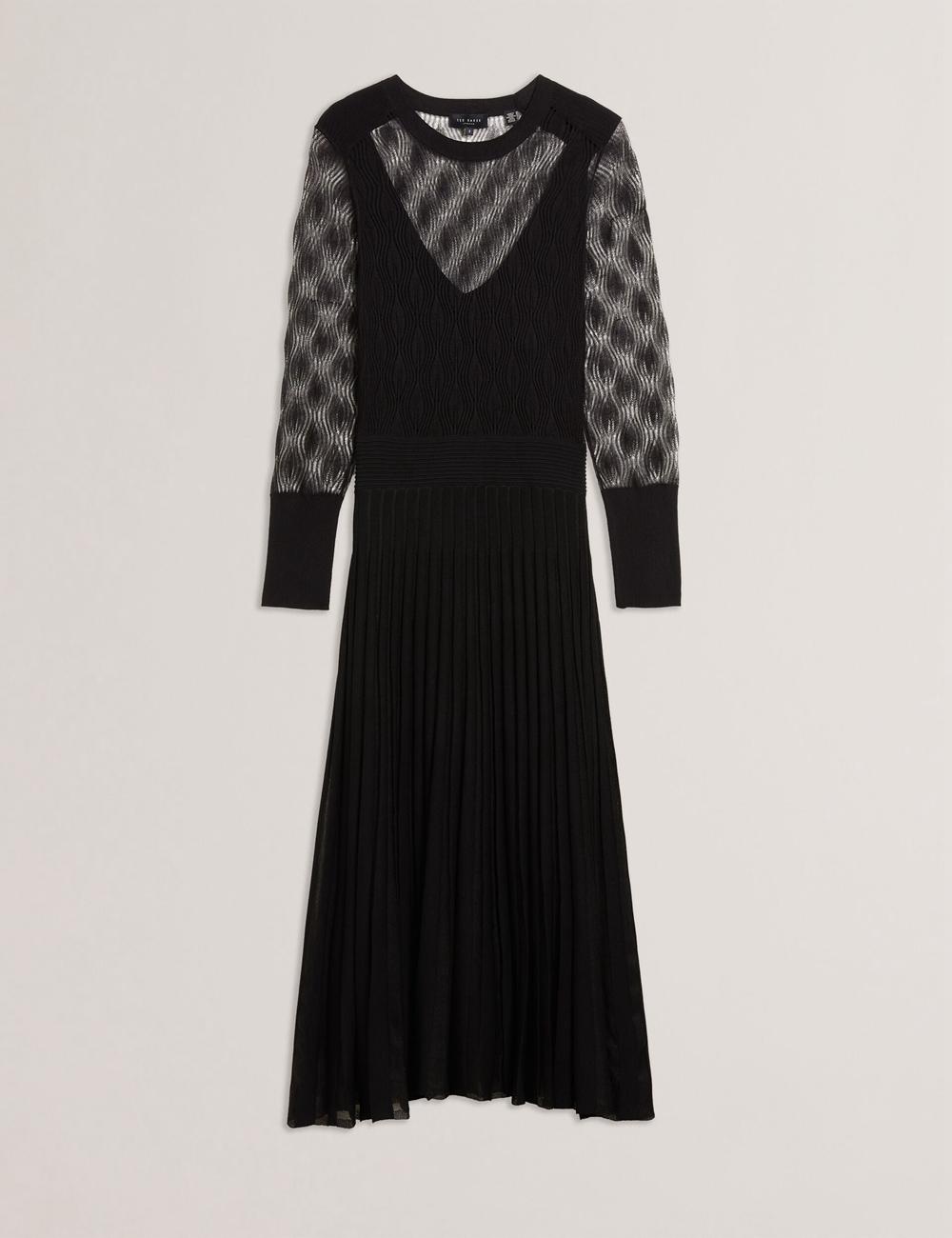 Ted Baker TIIMARA - Pointelle Knit Asymmetric ミディドレス レディース 黒 | Japan  DKYH-17826