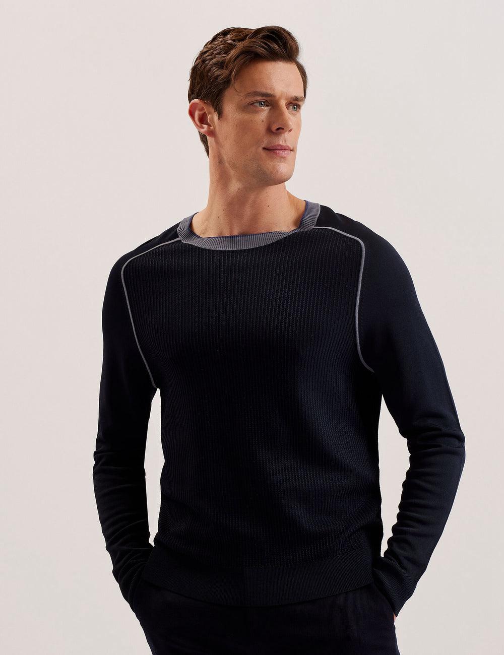Ted Baker TOREZ - Long Sleeve Textured Knit Top ジャンパー メンズ ネイビー | Japan  UBAJ-27503