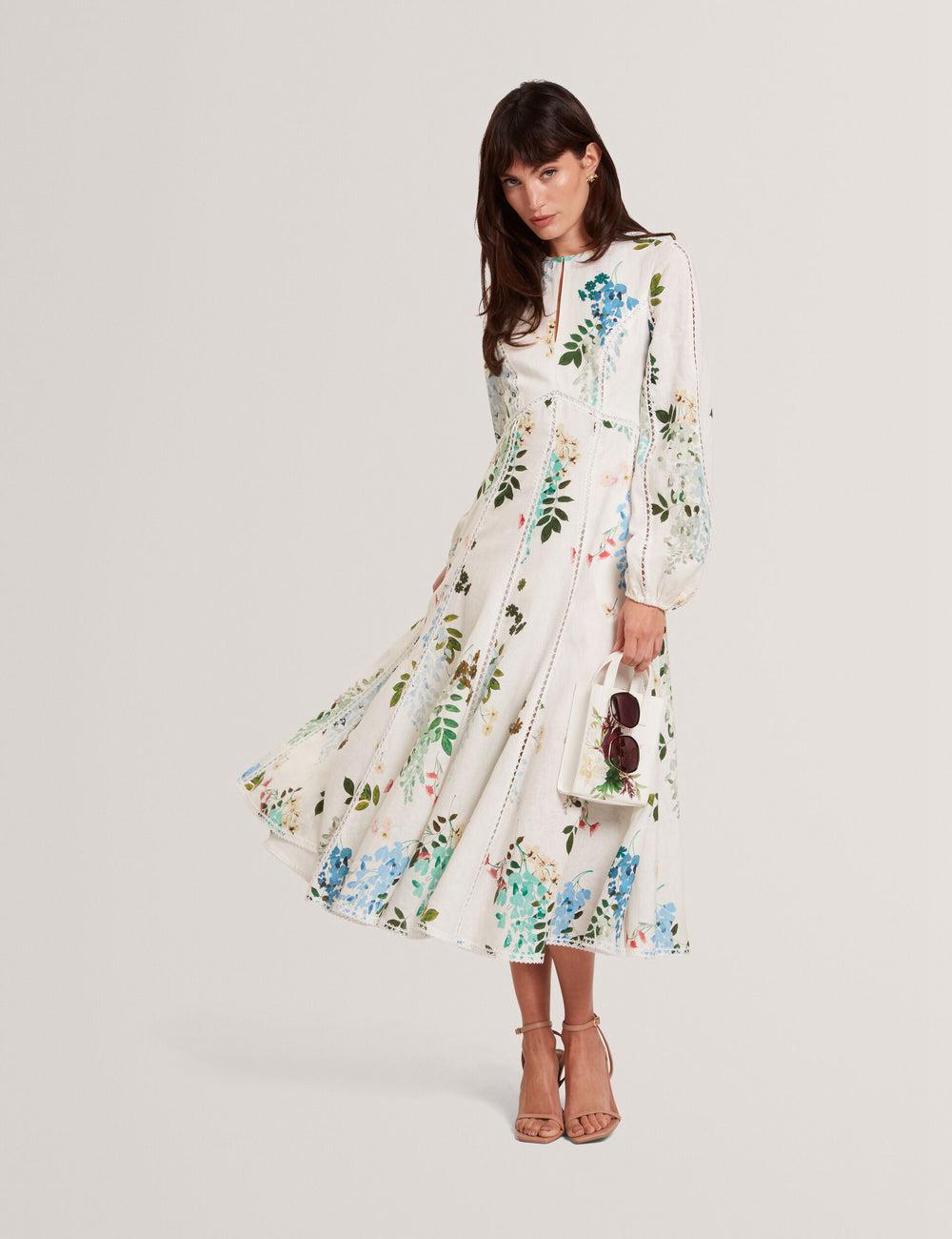 Ted Baker UTALA - Floral Crochet Trim Linen ミディドレス レディース 白 | Japan  NEPY-65410