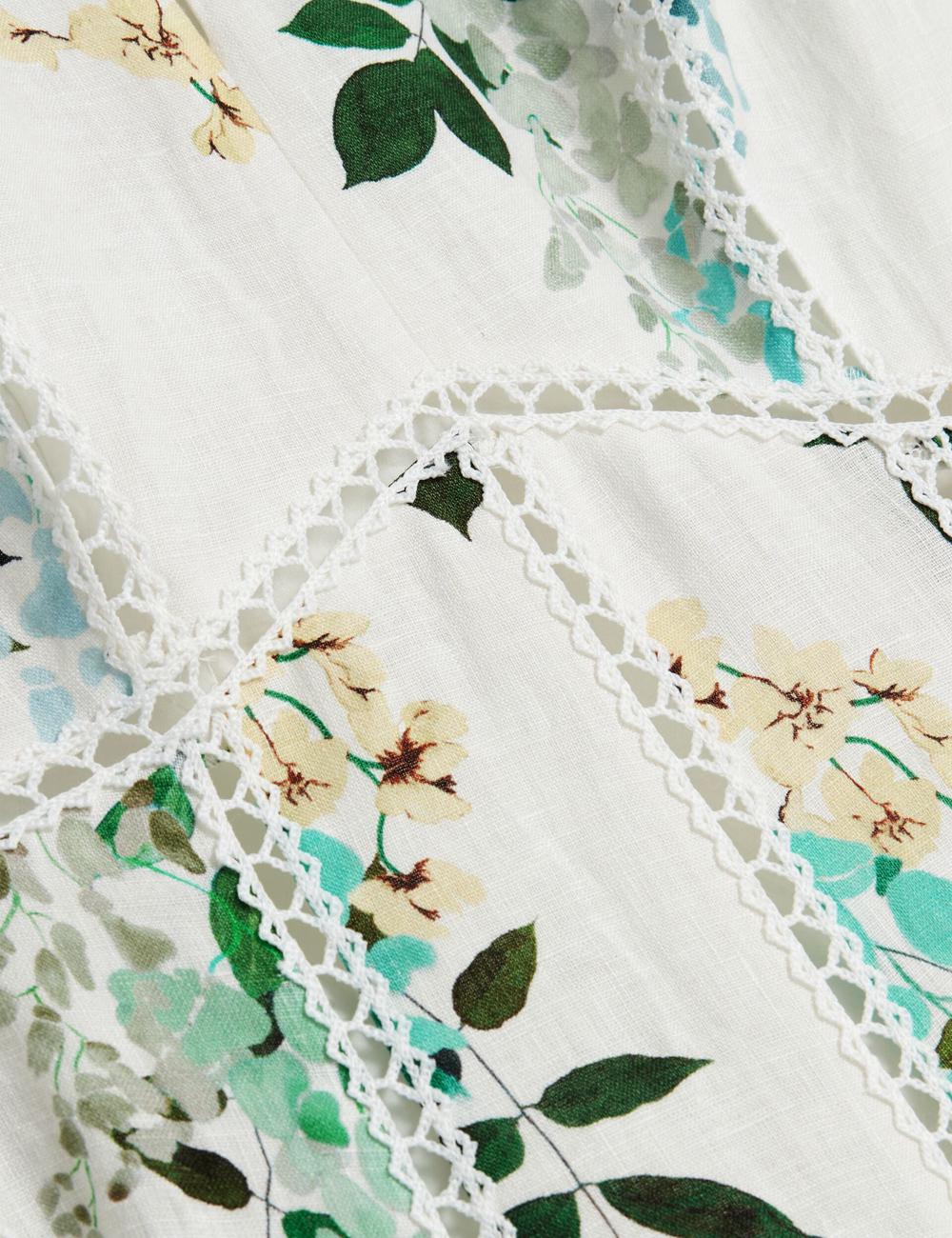 Ted Baker UTALA - Floral Crochet Trim Linen ミディドレス レディース 白 | Japan  NEPY-65410