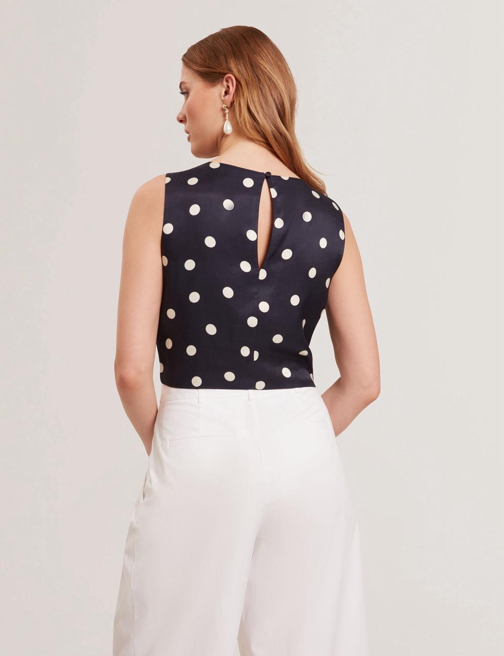 Ted Baker VEIRAA - Polka Dot Front Sleeveless Crop トップス レディース ネイビー | Japan  TNQB-81396