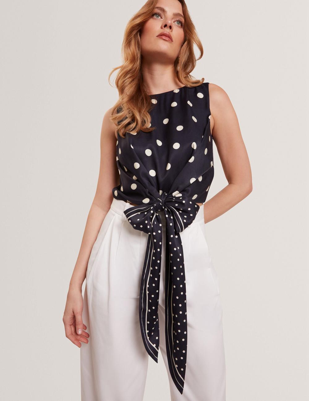 Ted Baker VEIRAA - Polka Dot Front Sleeveless Crop トップス レディース ネイビー | Japan  TNQB-81396