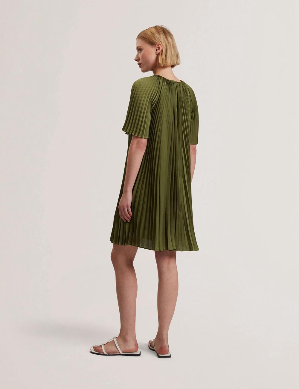 Ted Baker VINLAA - Floral Graphic Pleated Satin ミニドレス レディース 緑 | Japan  NOTW-30219