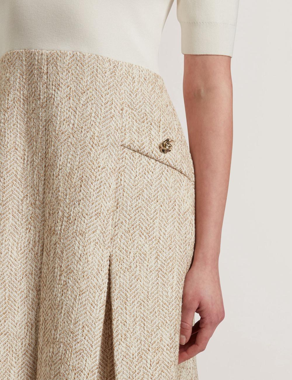 Ted Baker VULPAD - Pleated Boucle With Knit Bodice ミニドレス レディース Ivory | Japan  XMUJ-58370