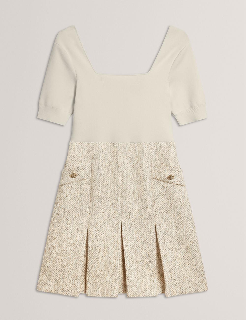 Ted Baker VULPAD - Pleated Boucle With Knit Bodice ミニドレス レディース Ivory | Japan  XMUJ-58370