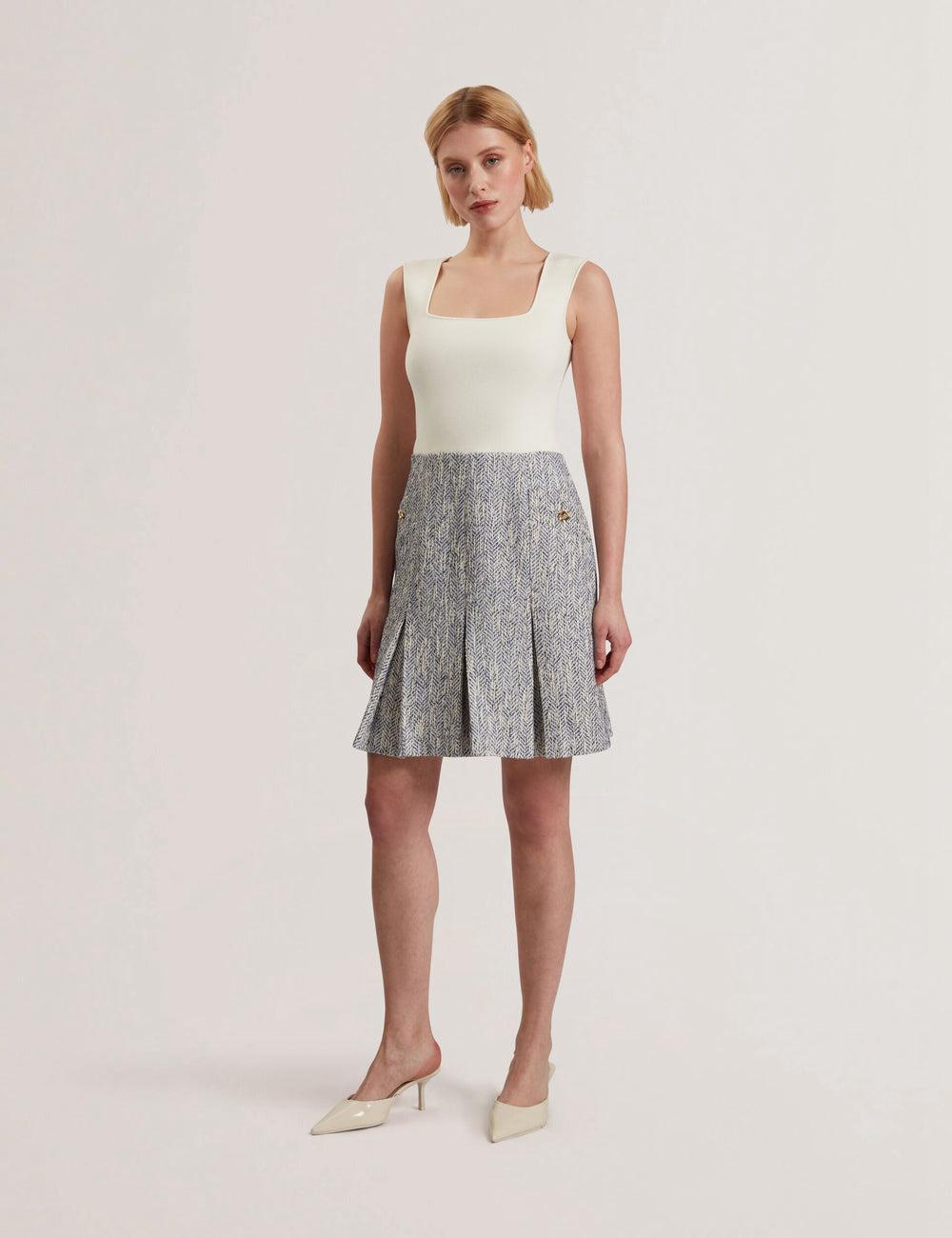 Ted Baker VULPAM - Sleeveless Knit Bodice Boucle ミニドレス レディース 青 | Japan  NBAY-39061