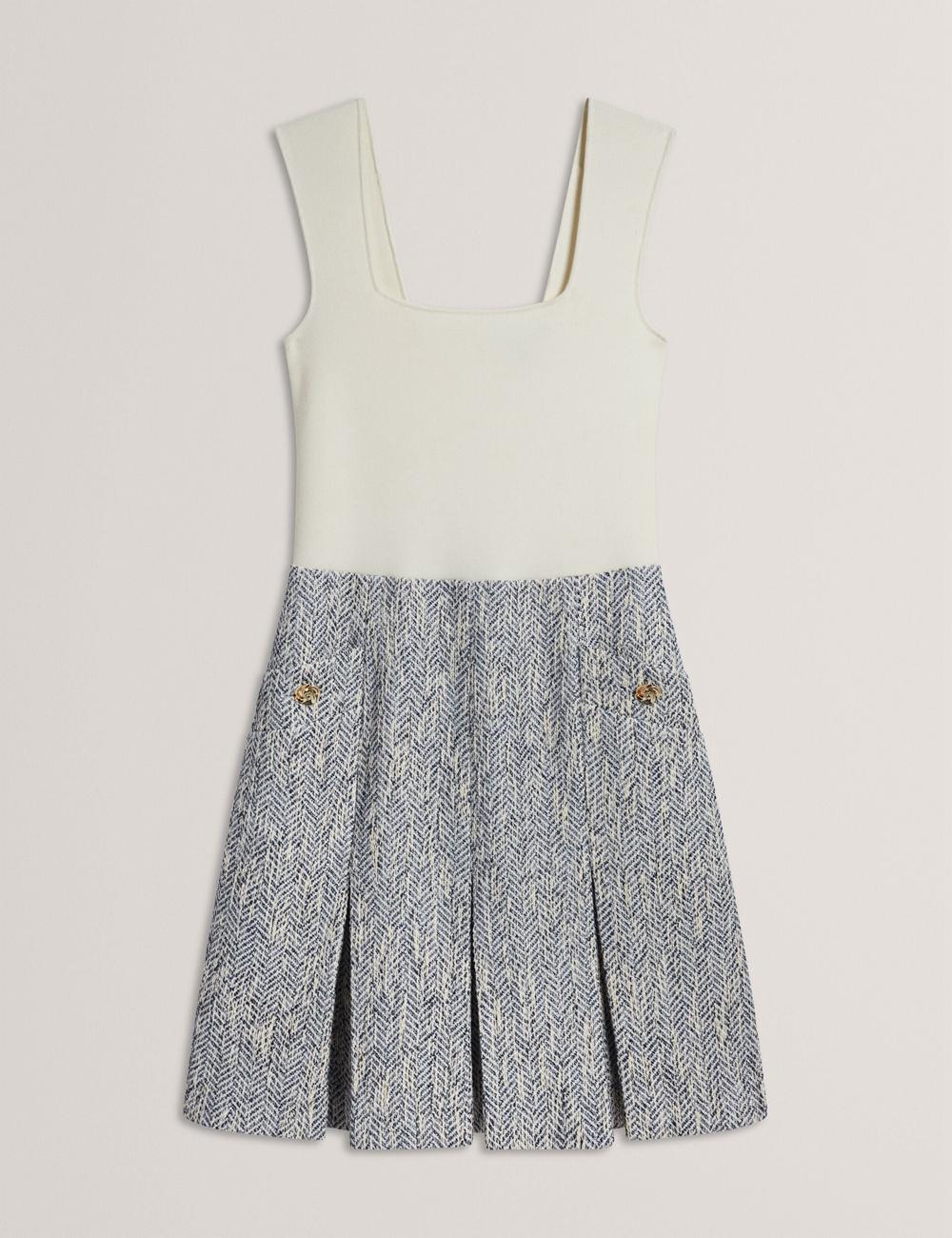 Ted Baker VULPAM - Sleeveless Knit Bodice Boucle ミニドレス レディース 青 | Japan  NBAY-39061