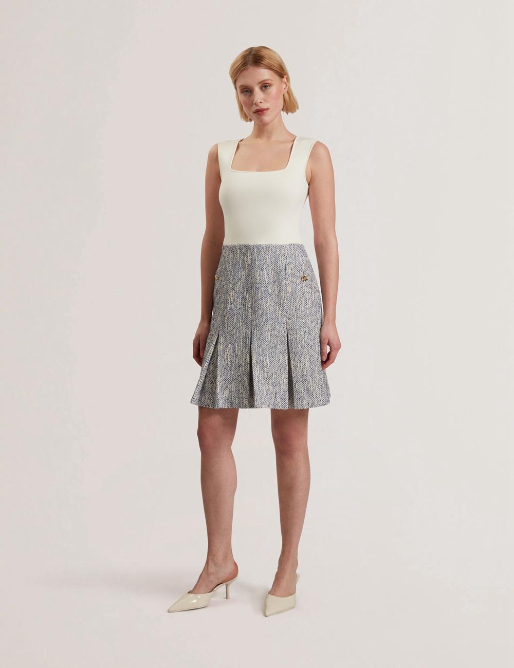 Ted Baker VULPAM - Sleeveless Knit Bodice Boucle ミニドレス レディース 青 | Japan  NBAY-39061