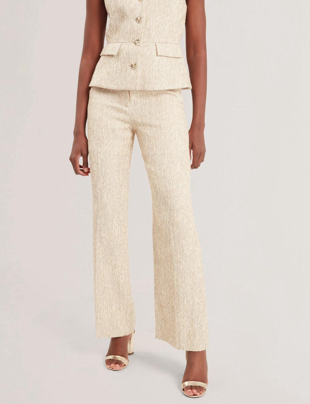 Ted Baker VULPAT - Boucle Herringbone Wide Leg Tailored ズボン レディース Ivory | Japan  RBVS-62845
