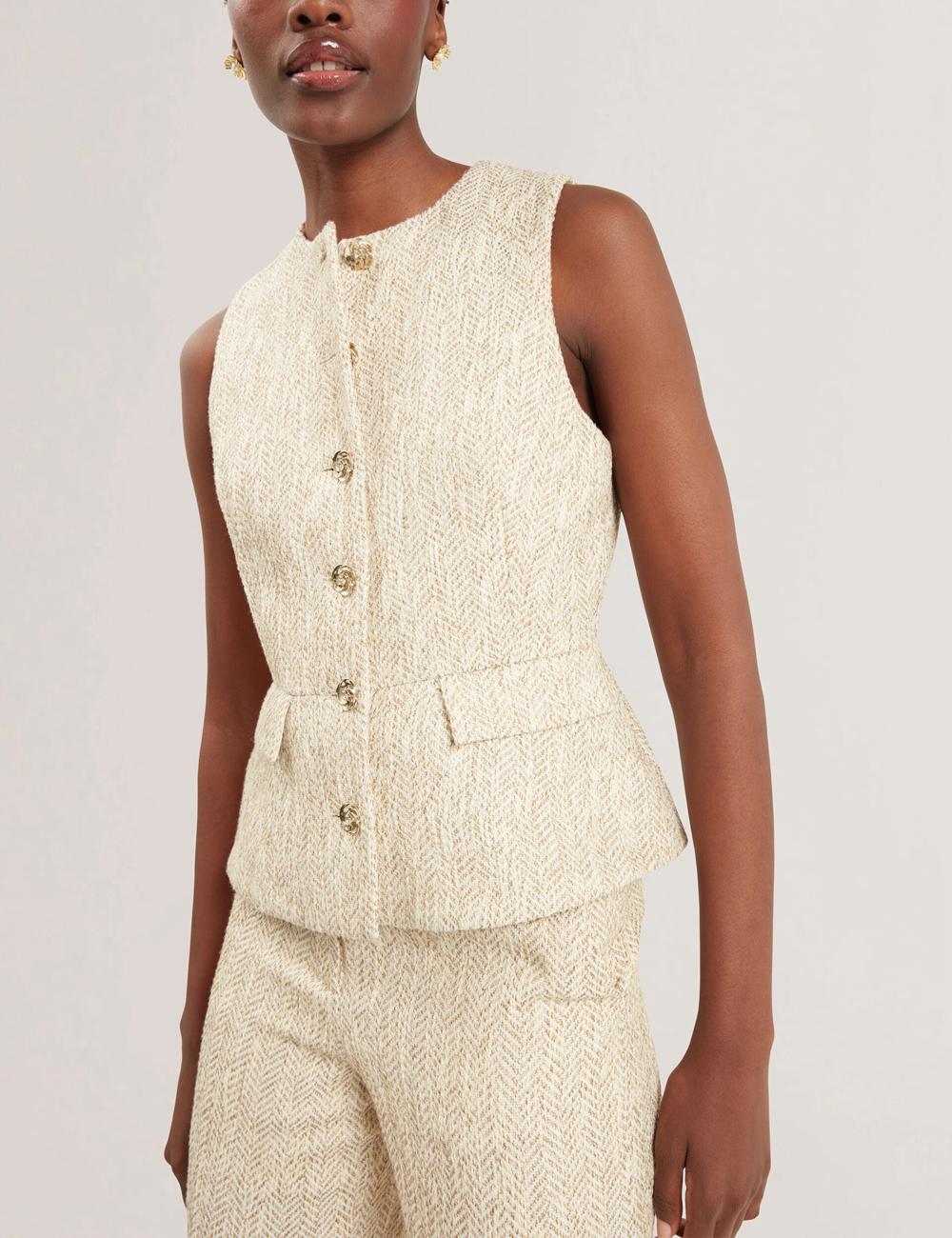 Ted Baker VULPAT - Boucle Herringbone Wide Leg Tailored ズボン レディース Ivory | Japan  RBVS-62845